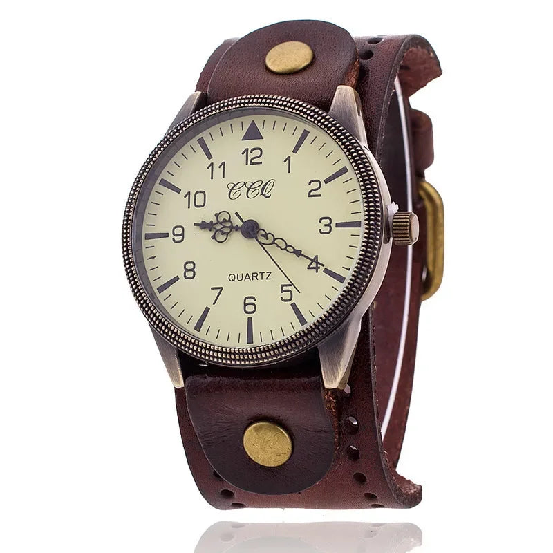 Men's Clock Cowhide Leather Bracelet Watch Retro Classic Antique Woman Quartz Wristwatch Watches Relogio Masculino Dropshipping