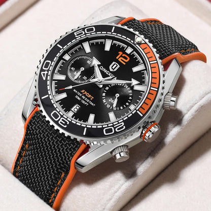 Sports Men Chronograph Watch The Bezel Rotatable Quartz Watches Mens  Fashion Silicone Strap Waterproof Luminous Calendar Clock