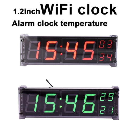 1.2" Wifi Clock 24 Hours Electronic Clock LED Digital TIME Display Second Temperature Alarm Clock Wireless Network Timing watch