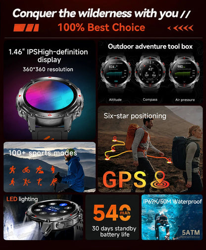 2025New Smart Watch For Men 1.46'' 360*360 HD AMOLED Color Display Voice Call Compass LED Sports Fitness Waterproof Watch Ladies