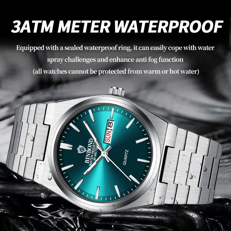 BINBOND Elegant Watches For Women Waterproof Luminous Date Week Ladies Watch Quartz Stainless Steel Woman's Fashion Wristwatch