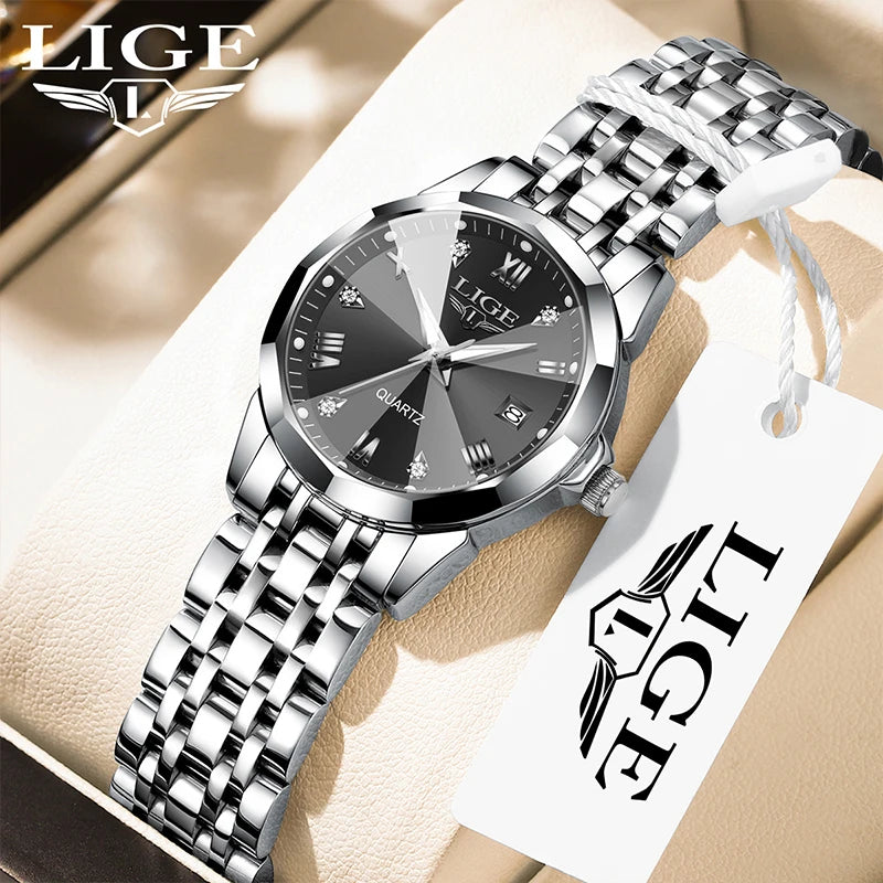 LIGE New Woman Watch Original Movement Calendar Quartz Watches Women Top Brand Fashion Luminous Stainless Steel Women's Watch