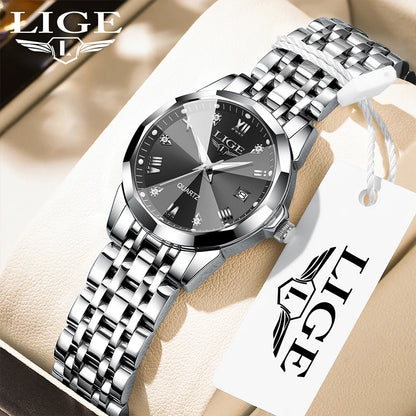 LIGE New Woman Watch Original Movement Calendar Quartz Watches Women Top Brand Fashion Luminous Stainless Steel Women's Watch