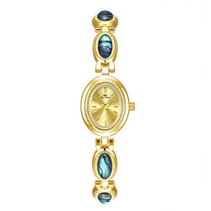 Watches For Woman Elegant Vintage Black Gold Shell Bracelet Ladies Small Dial Oval Quartz Dress Watch