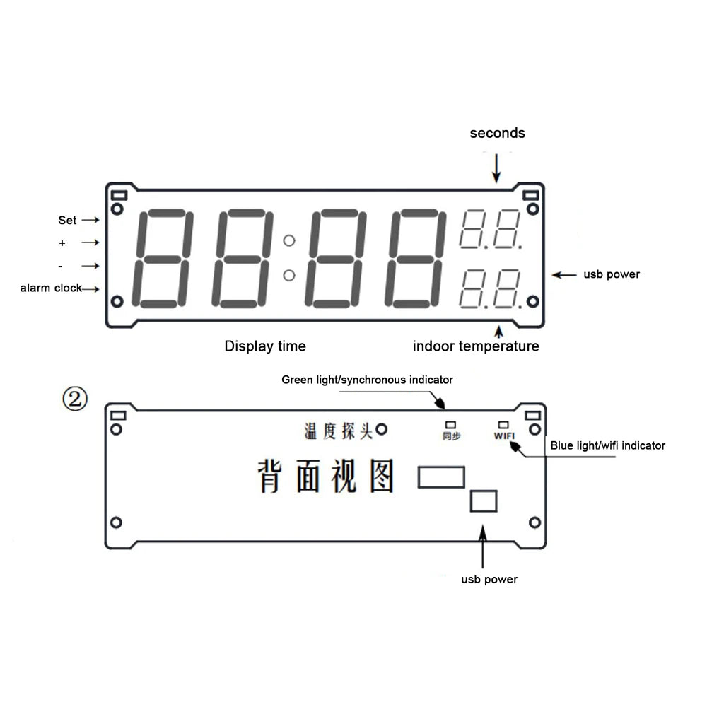 1.2" Wifi Clock 24 Hours Electronic Clock LED Digital TIME Display Second Temperature Alarm Clock Wireless Network Timing watch