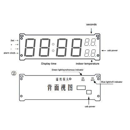 1.2" Wifi Clock 24 Hours Electronic Clock LED Digital TIME Display Second Temperature Alarm Clock Wireless Network Timing watch