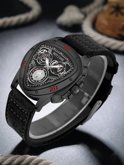 NOTIONR New Men's Leather Strap Watch Men's Triangle Case Watch Men's Waterproof Sports Ad Leisure Watch Reloj Hombre