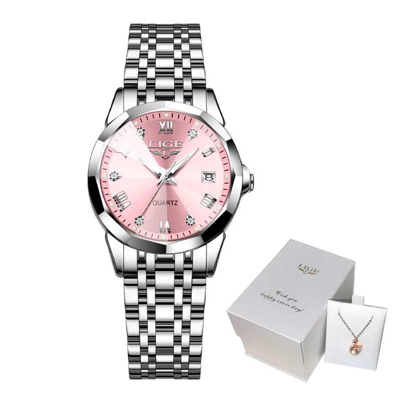 LIGE New Woman Watch Original Movement Calendar Quartz Watches Women Top Brand Fashion Luminous Stainless Steel Women's Watch