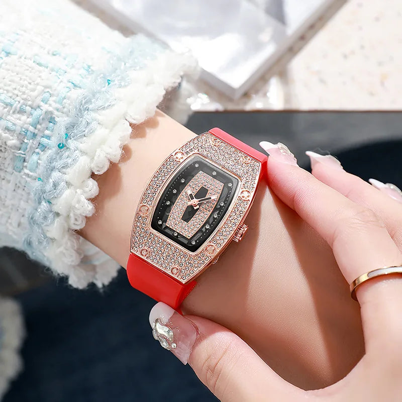 New Top Luxury Watches For Woman Famous Crystal Silicone Jelly Quartz Watch Students Gift Reloj Mujer Ladies Tonneau Wristwatch