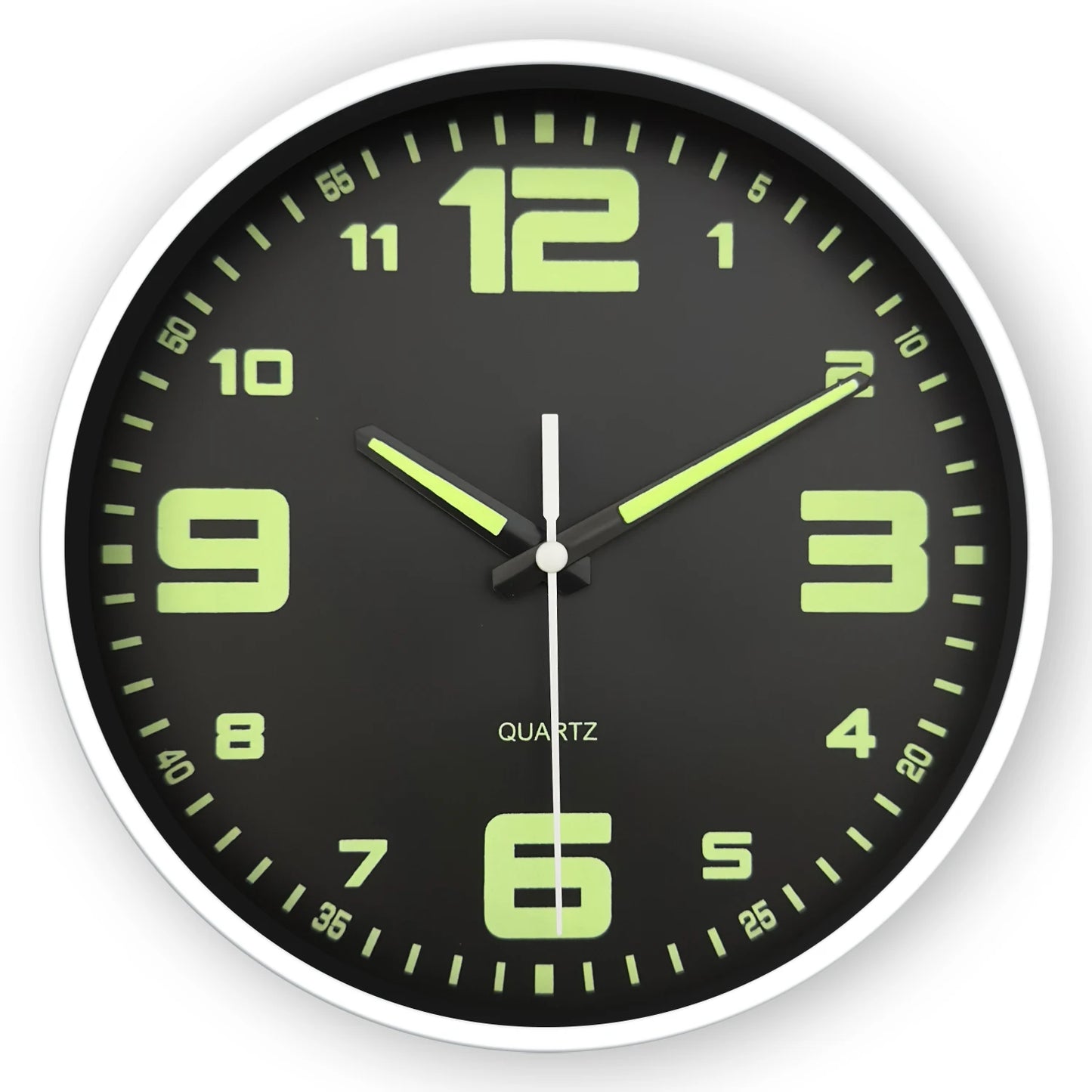 An 8-inch modern black digital hands glow-in-the dark plastic glass clock wall, silent clock, living room bedroom decor