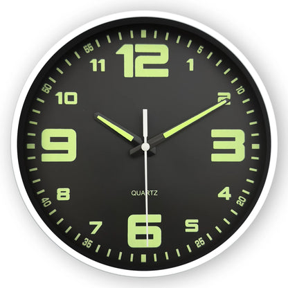 An 8-inch modern black digital hands glow-in-the dark plastic glass clock wall, silent clock, living room bedroom decor