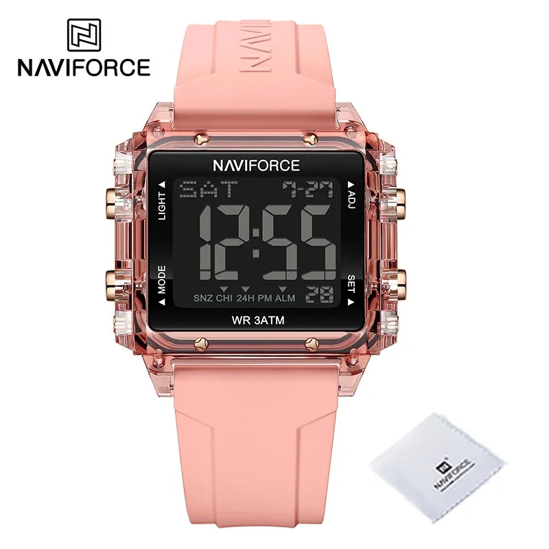 NAVIFORCE Watches for Woman Casual Waterproof Day and Date Dispay Silicone Strap Ladies Wristwatch LCD Digital Electronic Clocks