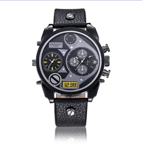 Wristwatch Leather Strap Male Clock Watch Man Luxury Brand Cagarny Men's Quartz Watches Waterproof Date Dual Times Relogio gifts