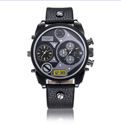 Wristwatch Leather Strap Male Clock Watch Man Luxury Brand Cagarny Men's Quartz Watches Waterproof Date Dual Times Relogio gifts