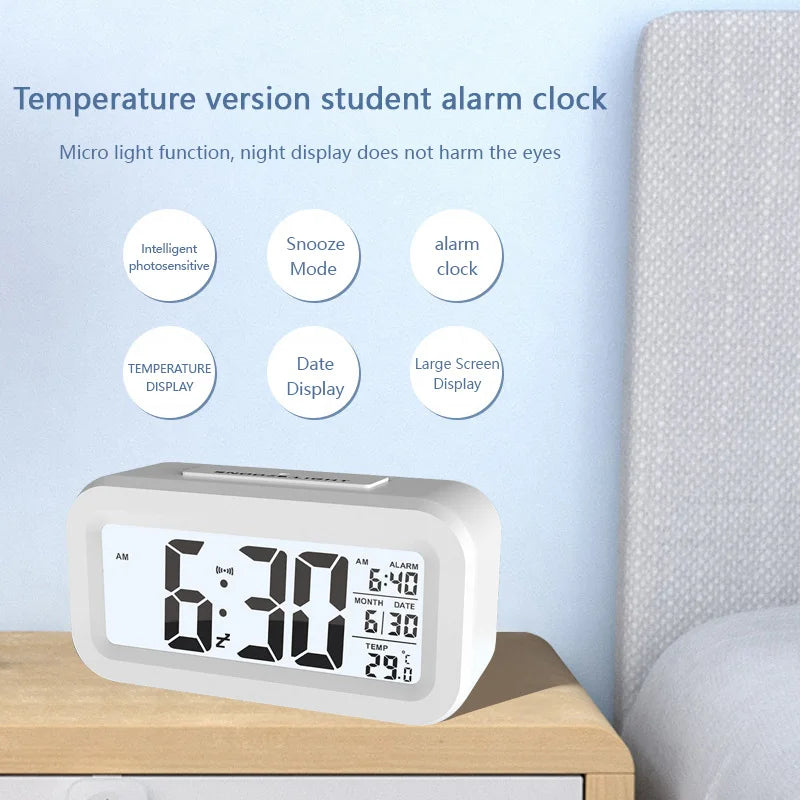 2025 NEW Temperature Version Alarm Clock Silent Clock Electronic Clock Light Sensing Alarm Clock With Voice Student Alarm Clock