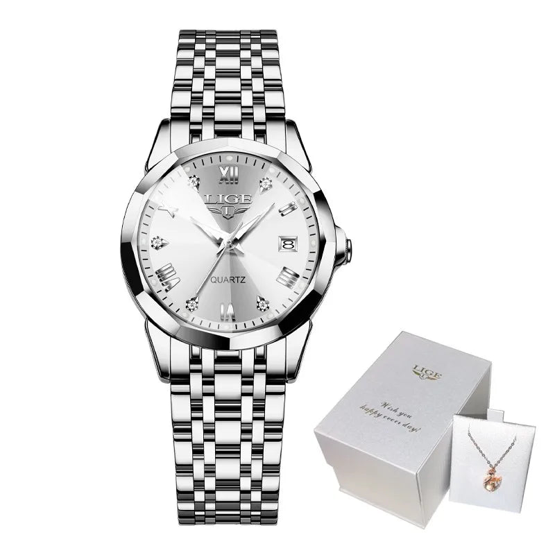 LIGE New Woman Watch Original Movement Calendar Quartz Watches Women Top Brand Fashion Luminous Stainless Steel Women's Watch