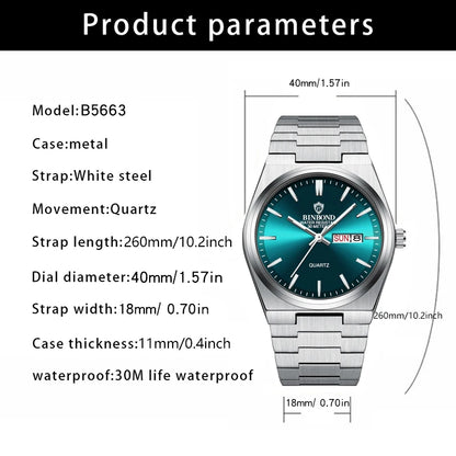 BINBOND Elegant Watches For Women Waterproof Luminous Date Week Ladies Watch Quartz Stainless Steel Woman's Fashion Wristwatch
