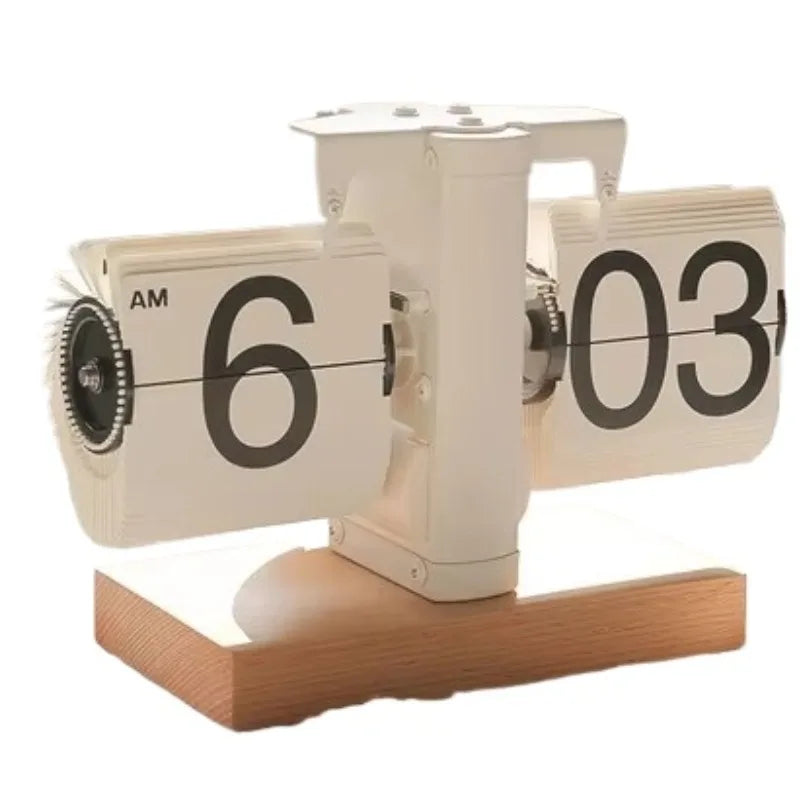 Automatic Page Turning Table Clock Creative Digital Desk Clocks Art Watches Aesthetic Living Room Decoration Solid Wood Base