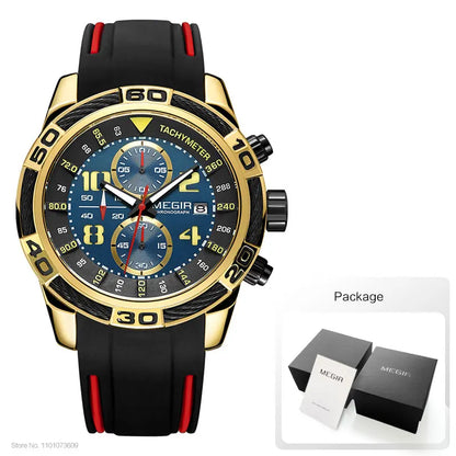 Megir Sports Watch Men Top Brand Luxury Chronograph Quartz Wrist Watches Silicone Bracelet Military Relogio Masculino Clock 2045