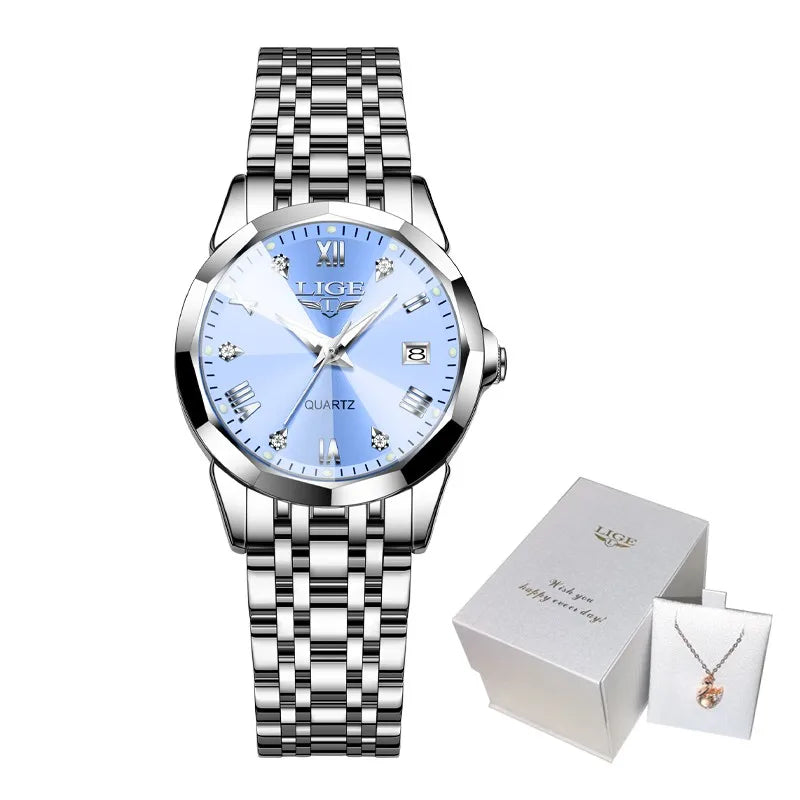 LIGE New Woman Watch Original Movement Calendar Quartz Watches Women Top Brand Fashion Luminous Stainless Steel Women's Watch