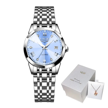 LIGE New Woman Watch Original Movement Calendar Quartz Watches Women Top Brand Fashion Luminous Stainless Steel Women's Watch