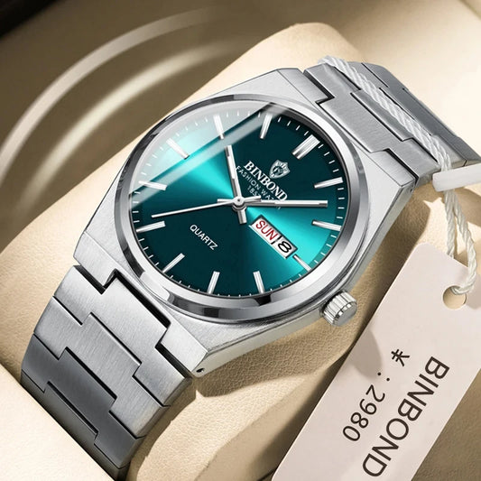 BINBOND Elegant Watches For Women Waterproof Luminous Date Week Ladies Watch Quartz Stainless Steel Woman's Fashion Wristwatch