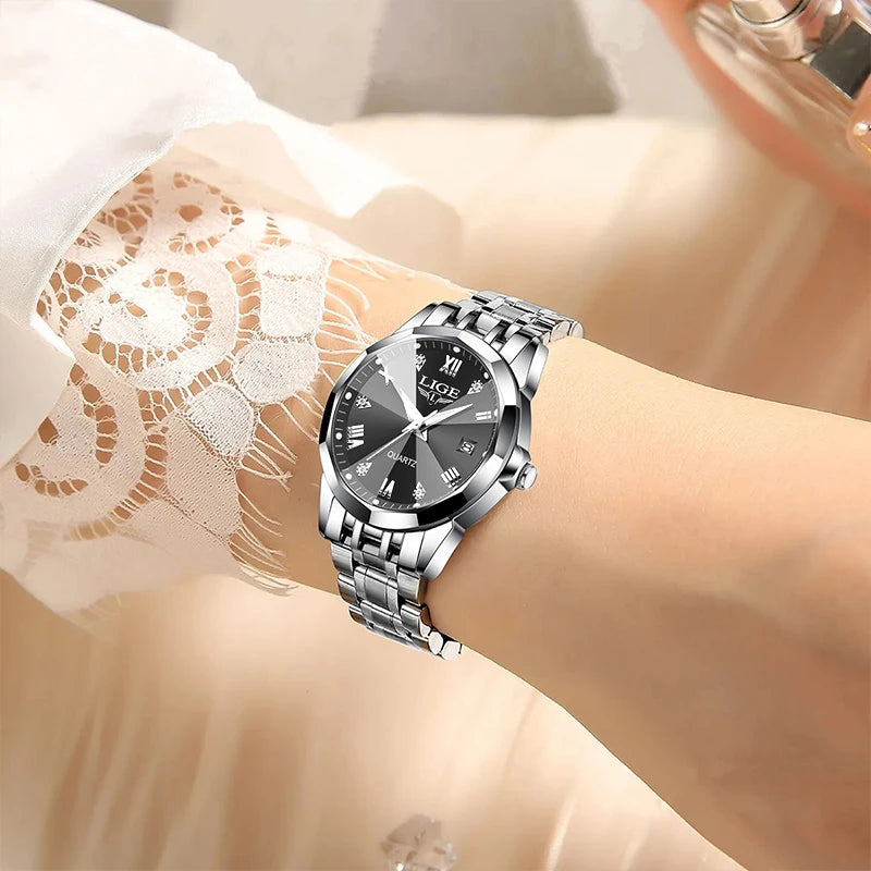 LIGE New Woman Watch Original Movement Calendar Quartz Watches Women Top Brand Fashion Luminous Stainless Steel Women's Watch