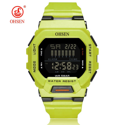 Outdoor Sport Digital Watches for Men Green Silicone Waterproof Tactical Electronic Men's Watch Big Dial Clock relogio masculino