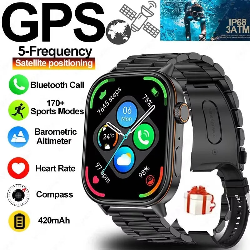 2025 New Built-in GPS Smart Watch 2.01 inch Full Touch Screen IP68 Waterproof Sports Watch 420mAh Bluetooth Talk Men Smartwatch.