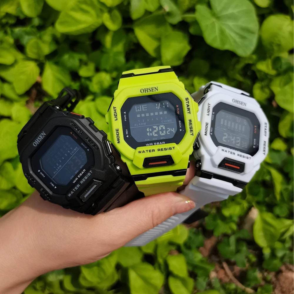 Outdoor Sport Digital Watches for Men Green Silicone Waterproof Tactical Electronic Men's Watch Big Dial Clock relogio masculino