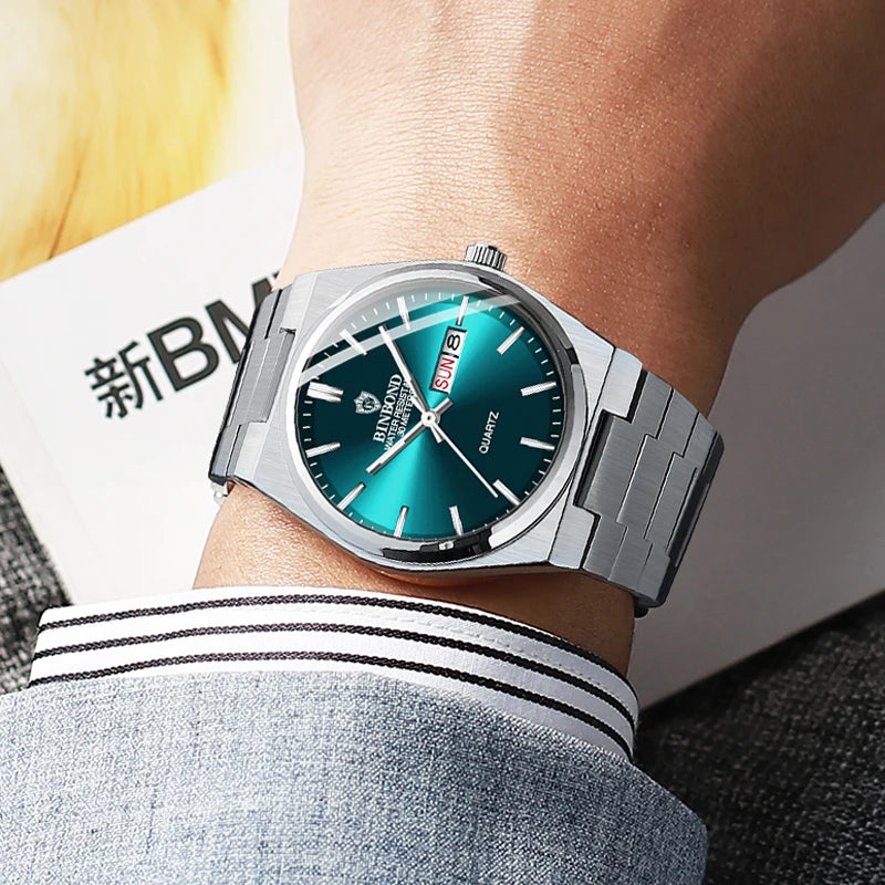BINBOND Elegant Watches For Women Waterproof Luminous Date Week Ladies Watch Quartz Stainless Steel Woman's Fashion Wristwatch