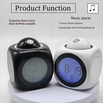 Portable LCD digital projection alarm clock, LCD screen display, living room bedroom projection alarm clock, home decoration