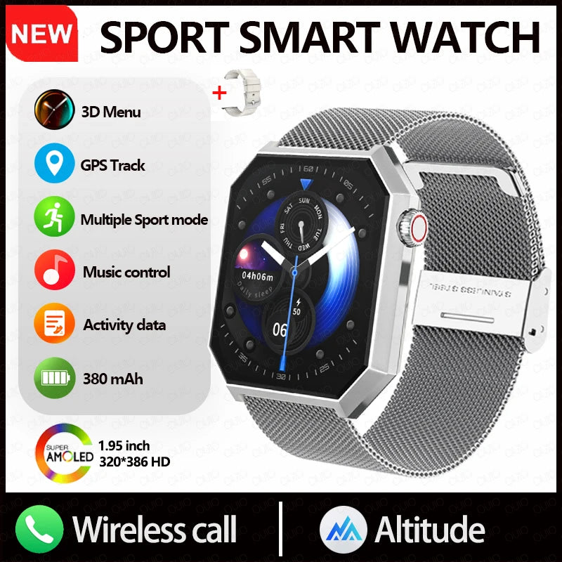 2025 New Smart Watch 1.95"HD Screen Health  Al Voice NFC Sports Mode  Altimeter  BT Call 3D Vision Deep Waterproof Smart Watch
