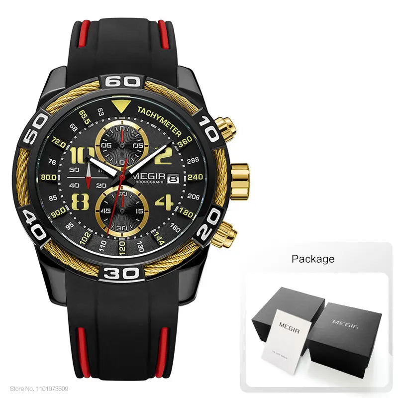 Megir Sports Watch Men Top Brand Luxury Chronograph Quartz Wrist Watches Silicone Bracelet Military Relogio Masculino Clock 2045