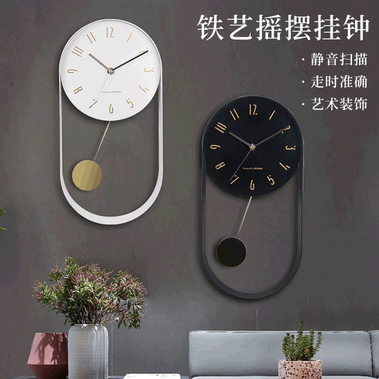 Fashion Swing Clock Modern Creative Simple Mute Wrought Iron Clock Living Room Silent Wall Clock Watch Home Decoration Wholesale