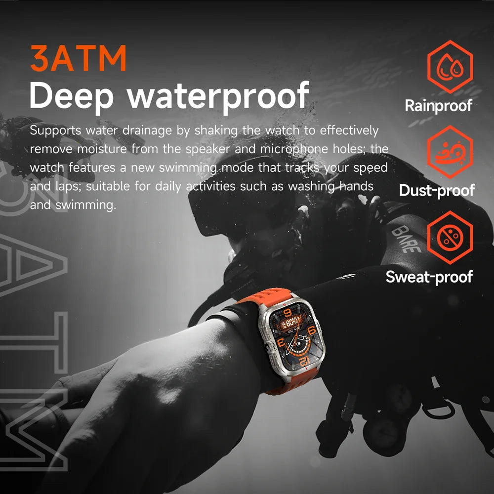 2025 New Smart Watch Men 2.01"HD Screen 3ATM Waterproof Flashlight Health Monitor 400mAh Battery Sport Bluetooth Call Smartwatch