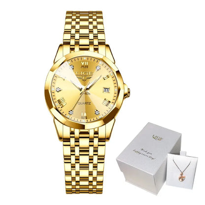 LIGE New Woman Watch Original Movement Calendar Quartz Watches Women Top Brand Fashion Luminous Stainless Steel Women's Watch