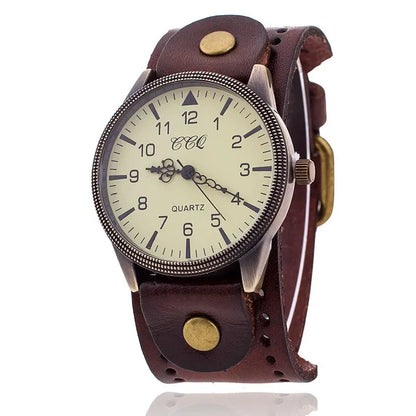 Men's Clock Cowhide Leather Bracelet Watch Retro Classic Antique Woman Quartz Wristwatch Watches Relogio Masculino Dropshipping