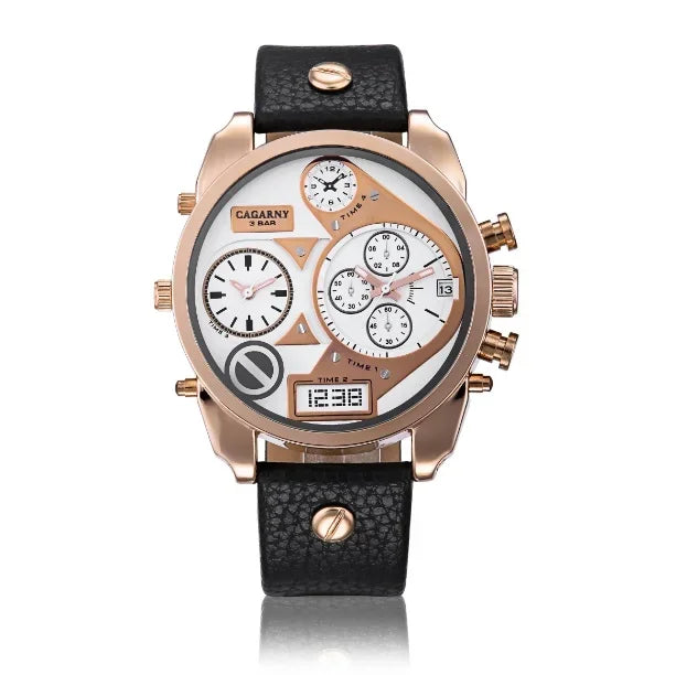Wristwatch Leather Strap Male Clock Watch Man Luxury Brand Cagarny Men's Quartz Watches Waterproof Date Dual Times Relogio gifts