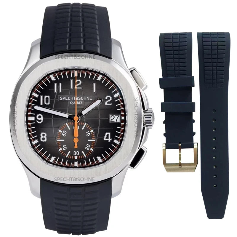 Specht&Sohne Sports Watches For Men Orange Top Brand Luxury Rubber Wrist Watch Fashion Chronograph Wristwatch Relogio Masculino