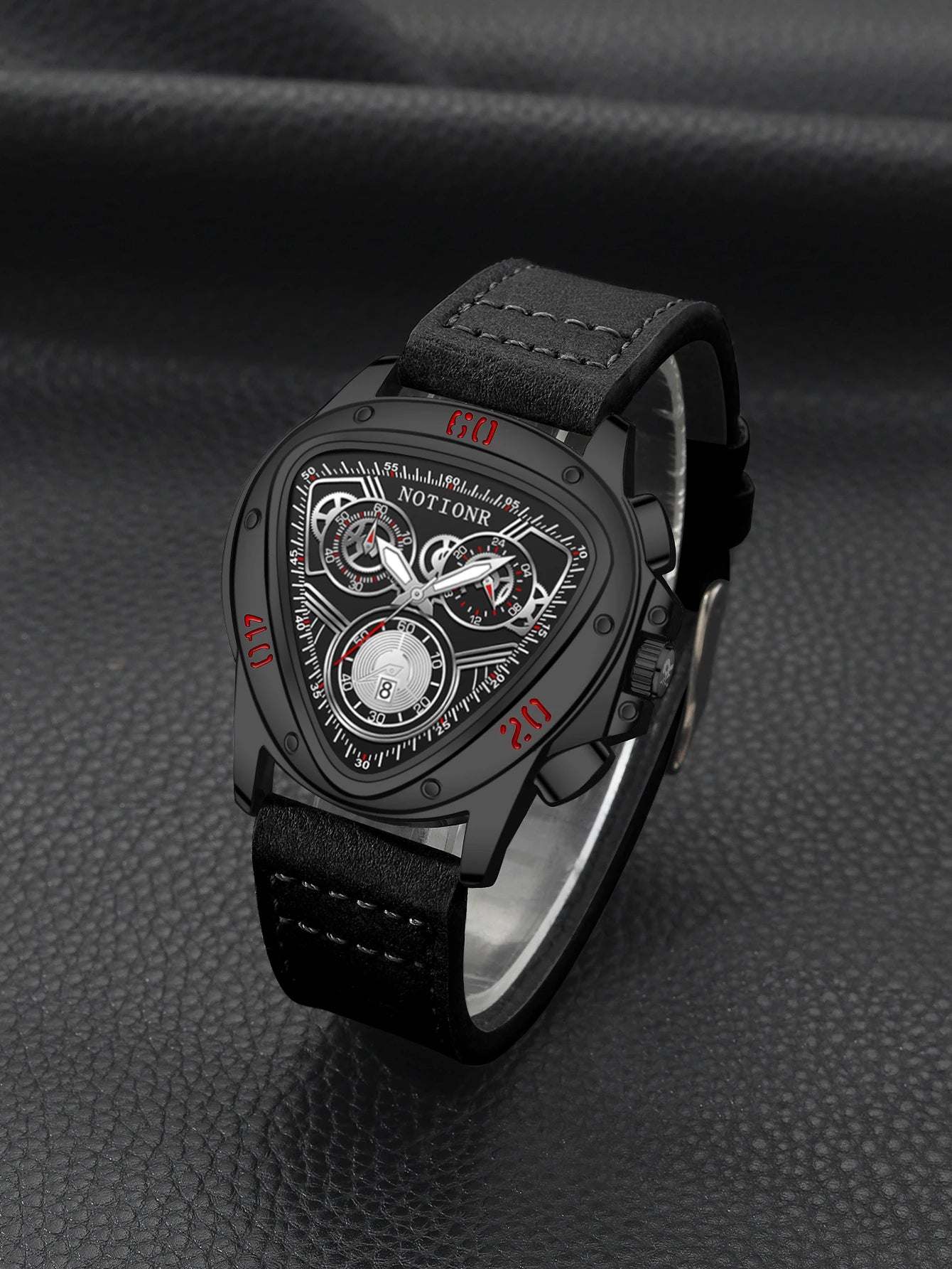 NOTIONR New Men's Leather Strap Watch Men's Triangle Case Watch Men's Waterproof Sports Ad Leisure Watch Reloj Hombre