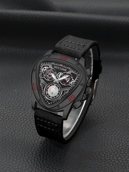 NOTIONR New Men's Leather Strap Watch Men's Triangle Case Watch Men's Waterproof Sports Ad Leisure Watch Reloj Hombre
