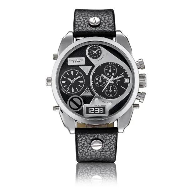 Wristwatch Leather Strap Male Clock Watch Man Luxury Brand Cagarny Men's Quartz Watches Waterproof Date Dual Times Relogio gifts