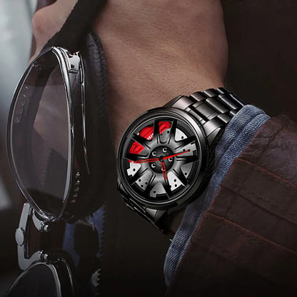 2025 Men Top Big Leather Watches Men Car Wheel Hub Stainless Steel Quartz Watch For Male Military Sports Watch Relogio Masculino