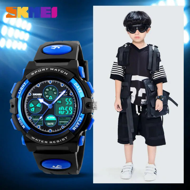 SKMEI Sports Kids Watches 5Bar Waterproof Wristwatch For Boys Girls Back Light Dual Time Display Children Watch Relogio Infantil