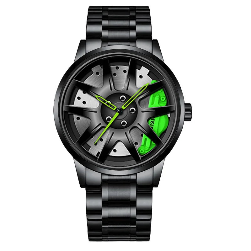 2025 Men Top Big Leather Watches Men Car Wheel Hub Stainless Steel Quartz Watch For Male Military Sports Watch Relogio Masculino