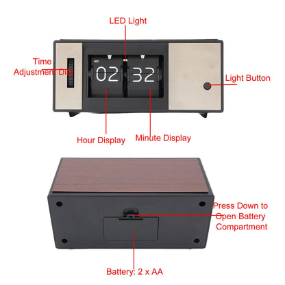 Desk Clock Anti Slip Quiet Sturdy 12 Hour Retro Digital Down Clock Easy To Read Battery Powered for Bedroom Office