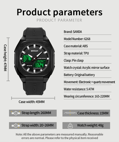 SANDA 6268 Sports Electronic Watch Men Multifunction Outdoor Students Wristwatch Alarm Clock Waterproof Luminous Digital Watches