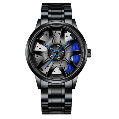 2025 Men Top Big Leather Watches Men Car Wheel Hub Stainless Steel Quartz Watch For Male Military Sports Watch Relogio Masculino