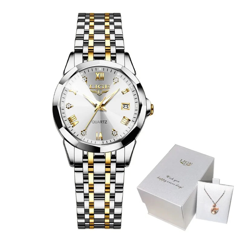 LIGE New Woman Watch Original Movement Calendar Quartz Watches Women Top Brand Fashion Luminous Stainless Steel Women's Watch